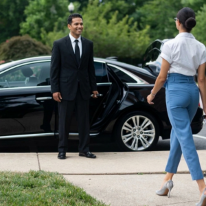 Airport taxi service picking up customer from home