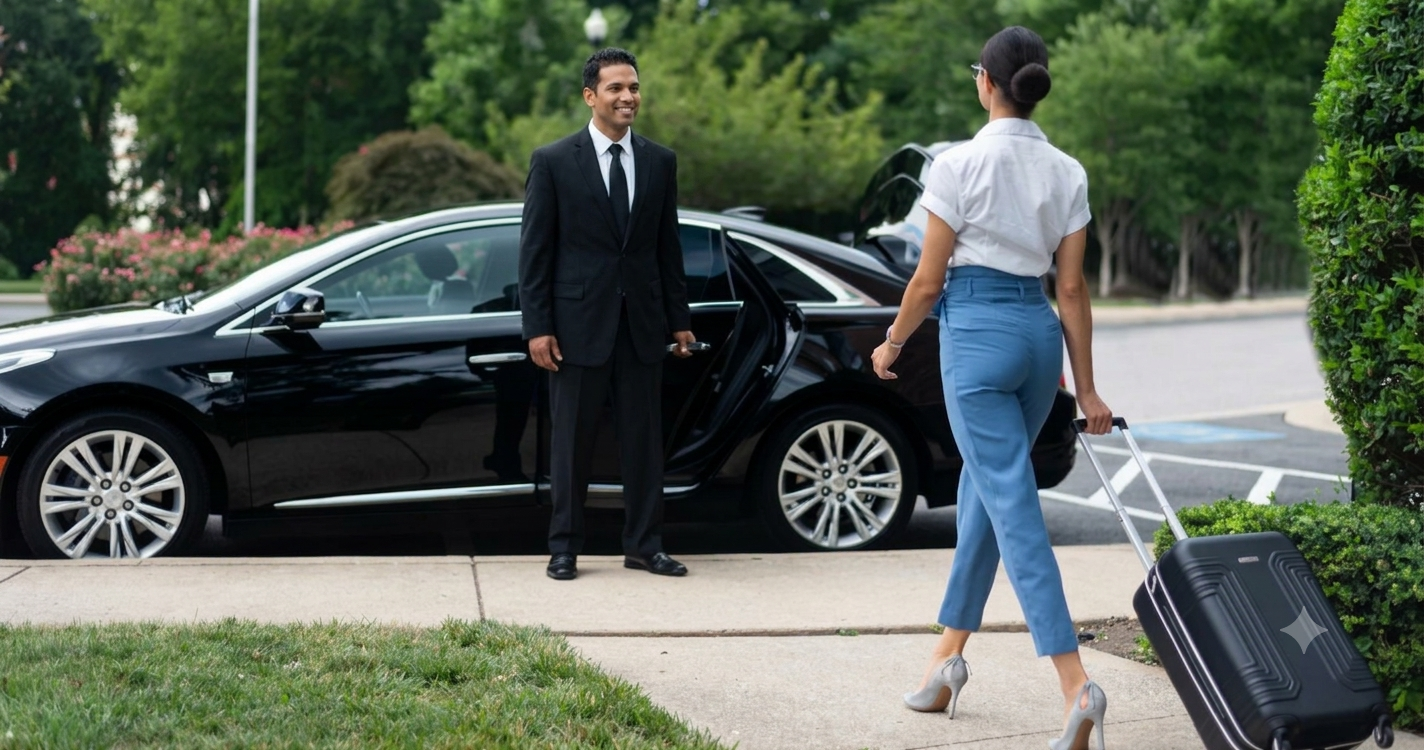 Airport taxi service picking up customer from home